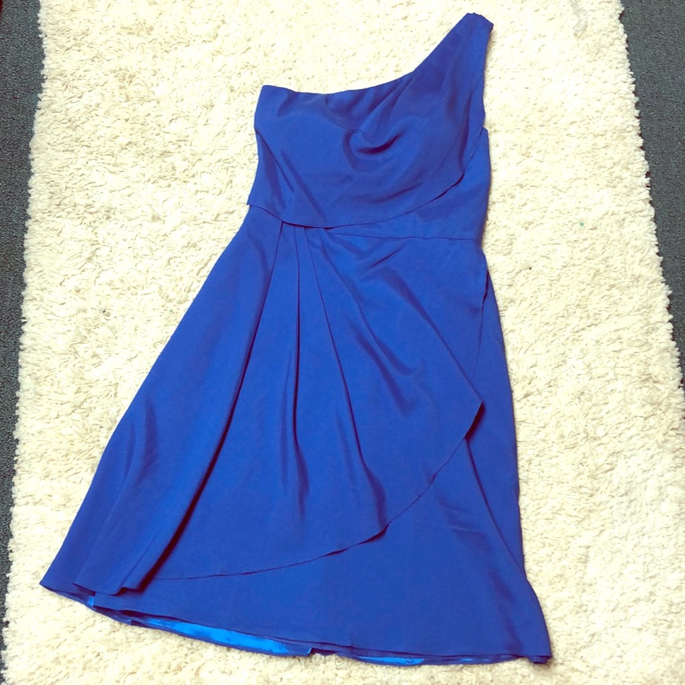 Blue, single-shouldered swing dress
